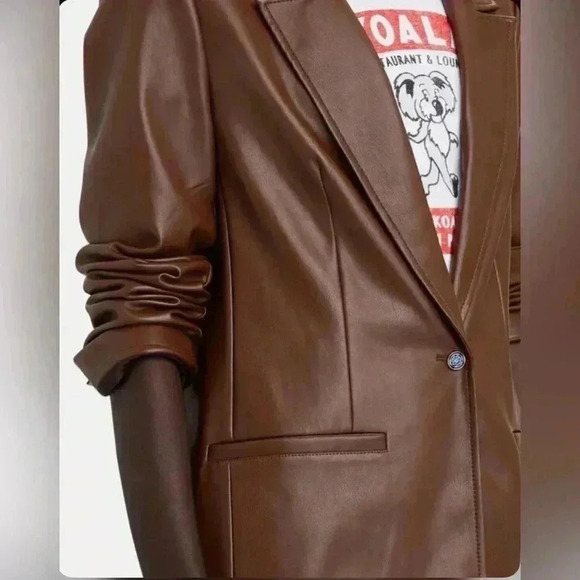 Staud Madden Womens Faux Vegan Leather Oversized Brown Blazer Jacket L Long $495 - Picture 4 of 15